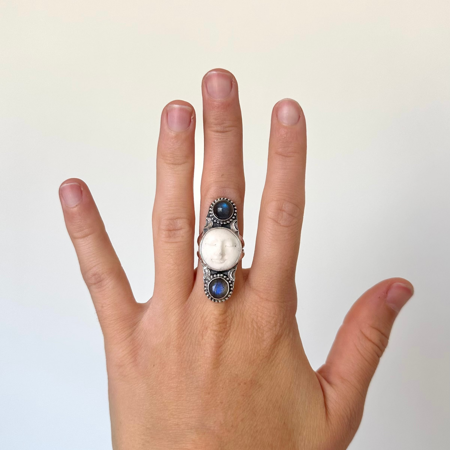 Labradorite Moon Statement Ring - Size 6