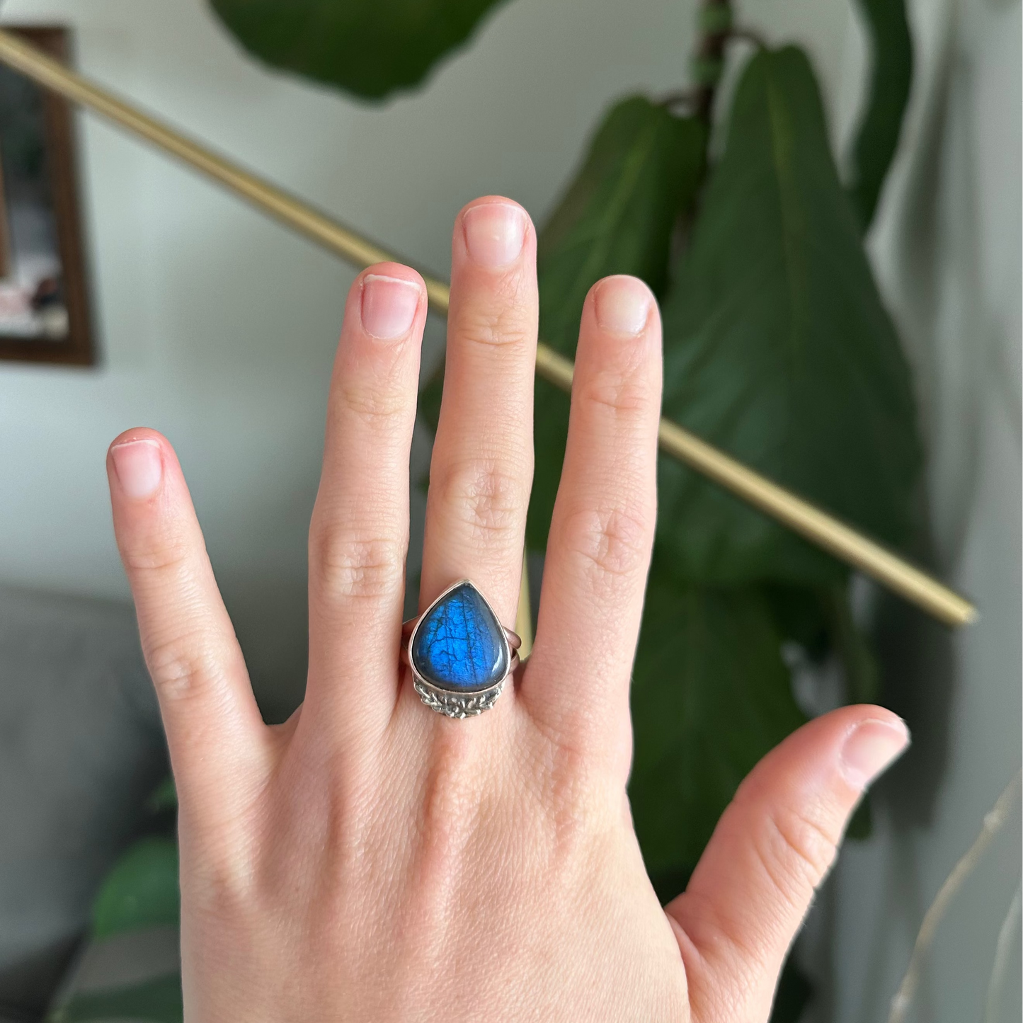 Labradorite Rose Ring - Size 7